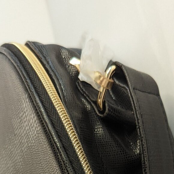 NWT Lancôme Round Faux Leather Alligator Travel Cosmetic Case Bag Black - Picture 8 of 10